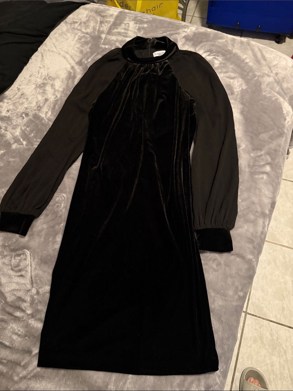 Calvin Klein Black Long Sleeve Velvet Dress
